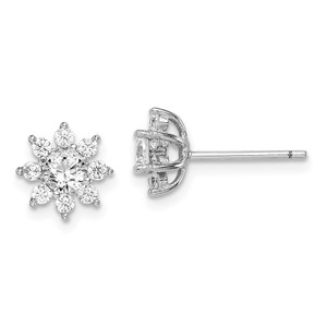 Sterling Silver Rhodium-plated Polished CZ Flower Post Earrings - QE-C9D65C55-4636