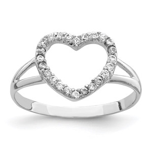 Sterling Silver Rhodium-plated Polished CZ Heart Ring - QR-DDD230A9-3185