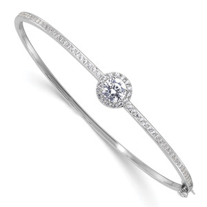 Sterling Silver Rhodium-plated Polished CZ Hinged Bangle Bracelet - QB-2B738F70-9994