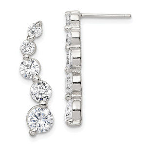 Sterling Silver Rhodium-plated Polished CZ Journey Post Earrings