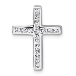 Sterling Silver Rhodium-plated Polished CZ Latin Cross Chain Slide Pendant