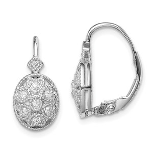 Sterling Silver Rhodium-plated Polished CZ Leverback Earrings - QE-2082C813-7747