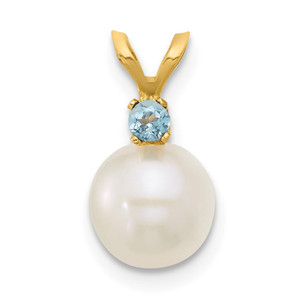 14k 7-7.5mm White Round Freshwater Cultured Pearl and .09BT Swiss Blue Topaz Pendant