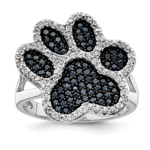 Sterling Silver Rhodium-plated Polished CZ Paw Print Ring - QR-ED2FF169-7031