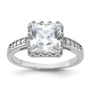 Sterling Silver Rhodium-plated Polished CZ Ring - QR-D1461AD8-7698