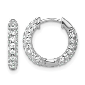 Sterling Silver Rhodium-plated Polished CZ Round Hinged Hoop Earrings - QE-AE746E95-7869