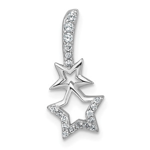 Sterling Silver Rhodium-plated Polished CZ Shooting Stars Chain Slide Pendant