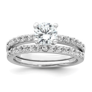Sterling Silver Rhodium-plated Polished CZ Solitaire Size 6 Engagement Ring and Wedding Band Set