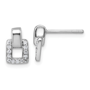 Sterling Silver Rhodium-plated Polished CZ Square Post Earrings
