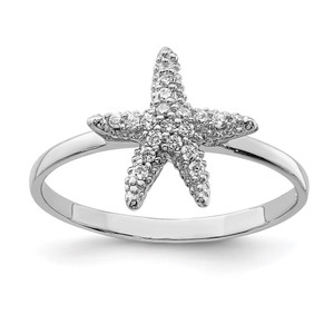 Sterling Silver Rhodium-plated Polished CZ Starfish Ring - QR-59E3C762-8837