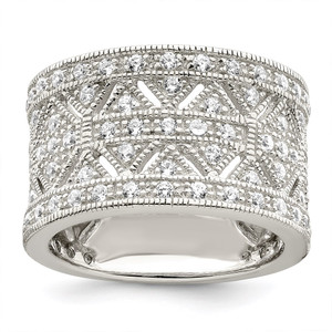 Sterling Silver Rhodium-plated Polished CZ Vintage Ring - QR-C24B173F-1100