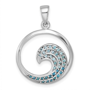 Sterling Silver Rhodium-Plated Polished CZ Wave Pendant - PL-C6DC41DA-3221