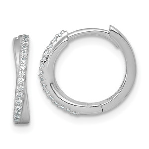 Sterling Silver Rhodium-plated Polished CZ -X- Round Hinged Hoop Earrings - QE-369F2CAB-4103
