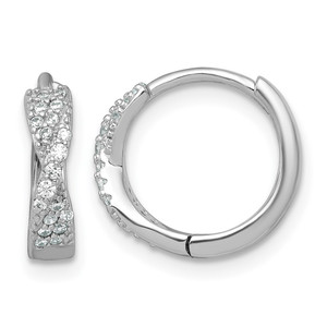 Sterling Silver Rhodium-plated Polished CZ -X- Round Hinged Hoop Earrings - QE-EE5F3D15-7521