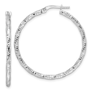 Sterling Silver Rhodium-plated Polished Diamond-cut Twist 2mm Hoop Earrings - QE-28C22CC6-2783