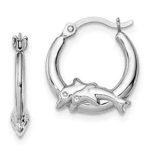 Sterling Silver Rhodium-plated Polished Dolphin Round Hoop Earrings - QE-66EE4BAE-5294