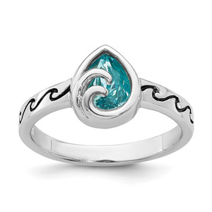 Sterling Silver Rhodium-Plated Polished Double Wave Crystal Inlay Ring - PL-A32B90EE-9059