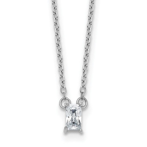 Sterling Silver Rhodium-plated Polished Emerald-cut CZ 16 Inch with 1.75 Inch Extension Necklace