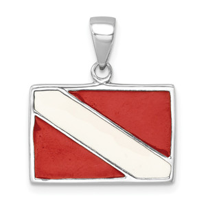 Sterling Silver Rhodium-plated Polished Enameled Dive Flag Pendant