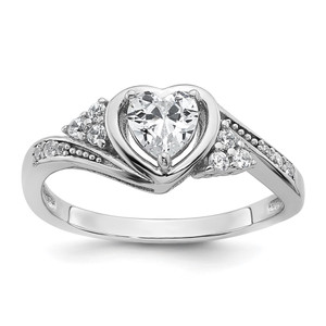 Sterling Silver Rhodium-plated Polished Fancy CZ Center Heart Size 8 Ring