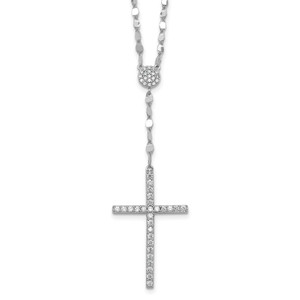 Sterling Silver Rhodium-plated Polished Fancy CZ Latin Cross 16 Inch with 2 Inch Extension Necklace