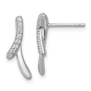 Sterling Silver Rhodium-plated Polished Fancy CZ Ribbon Post Earrings