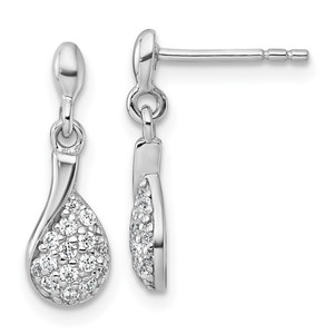 Sterling Silver Rhodium-plated Polished Fancy Teardrop CZ Dangle Post Earrings