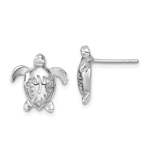 Sterling Silver Rhodium-Plated Polished Flower Back Turtle Post Earrings