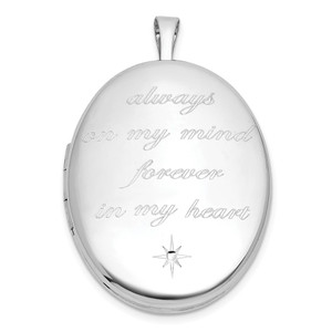 Sterling Silver Rhodium-plated Polished Front/Brushed Back ALWAYS ON MY MIND FOREVER IN MY HEART 20mm Oval Locket