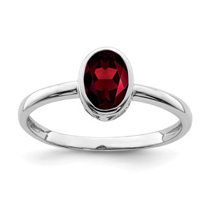 Sterling Silver Rhodium-plated Polished Garnet Oval Ring - QR-036DBBDF-8681