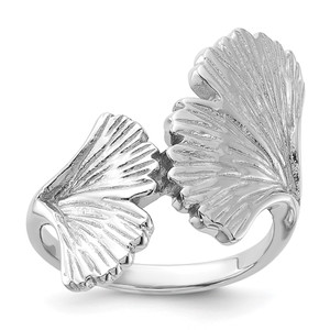 Sterling Silver Rhodium-Plated Polished Ginkgo Leaf Ring - QR-3A14FD22-2703