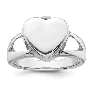 Sterling Silver Rhodium-plated Polished Heart Ash Holder Size 8 Ring