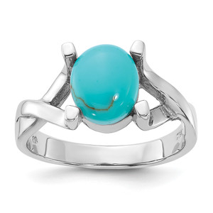 Sterling Silver Rhodium-Plated Polished Imitation Turquoise Ring - QR-029DCCB4-8044