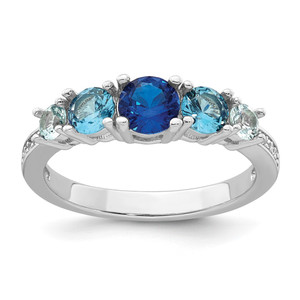 Sterling Silver Rhodium-plated Polished Lab Created Spinel/Lab Created Aquamarine/CZ  5-Stone Size 6 Ring