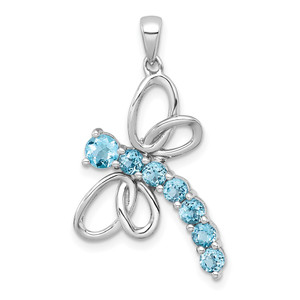 Sterling Silver Rhodium-plated Polished Light Swiss Blue Topaz Dragonfly Pendant