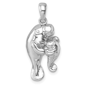 Sterling Silver Rhodium-plated Polished Manatee and Baby Pendant - PL-D31297CD-5049