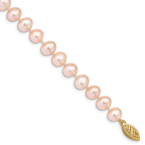 14k 7-8mm Pink Near-Round Freshwater Cultured Pearl 7.5 inch Bracelet