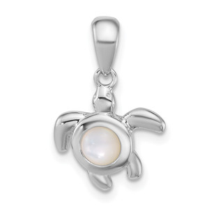 Sterling Silver Rhodium-plated Polished Mother of Pearl Turtle Pendant