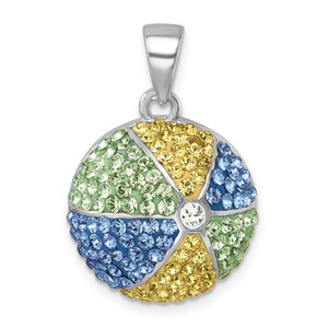 Sterling Silver Rhodium-plated Polished Multi-Color Crystal Beach Ball Pend
