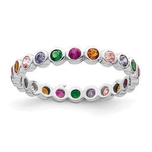 Sterling Silver Rhodium-plated Polished Multi-Color CZ Band Ring - QR-FF662992-3800