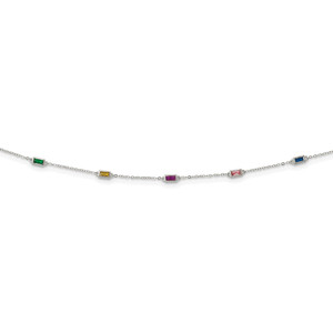 Sterling Silver Rhodium-plated Polished Multicolor CZ Necklace