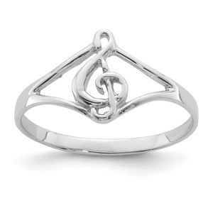 Sterling Silver Rhodium-plated Polished Music Note Ring - QR-9BA0B4BA-7753