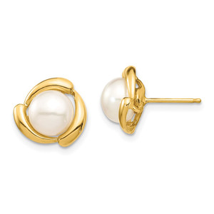 14K 7-8mm White Button Freshwater Cultured Pearl Post Earrings - XF-76E4F6E7-2828