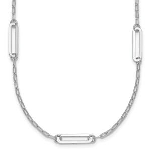 Sterling Silver Rhodium-plated Polished Paperclip Link 9-Station 24 Inch Necklace
