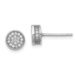 Sterling Silver Rhodium-plated Polished Pav‚ CZ 8mm Circle Post Earrings