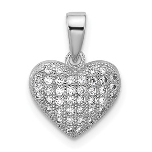 Sterling Silver Rhodium-plated Polished Pave CZ Heart Pendant