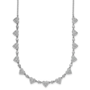 Sterling Silver Rhodium-plated Polished Pave CZ Hearts 16 Inch with 2 Inch Extension Necklace