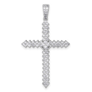 Sterling Silver Rhodium-plated Polished Pave CZ Latin Cross Pendant - QC-BDAFFD8B-8089
