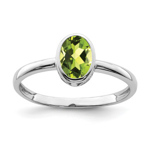 Sterling Silver Rhodium-plated Polished Peridot Oval Ring - QR-6045464D-5849