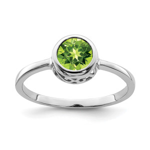 Sterling Silver Rhodium-plated Polished Peridot Round Ring - QR-0D0B4ED8-1262